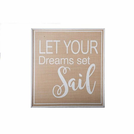 URBAN TRENDS COLLECTION Wood Rectangle Wall Art with Let you Dreams Set Sail Writing on Weave Surface, Natural Brown 53354